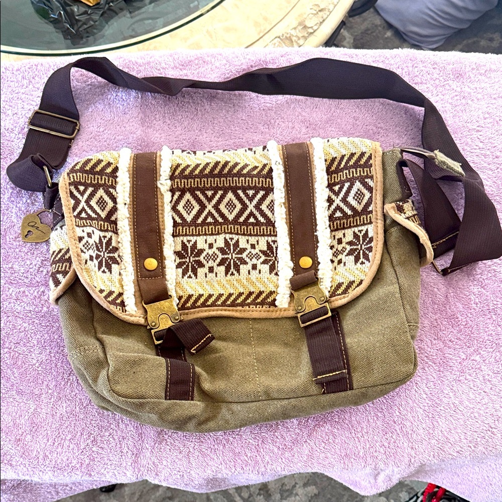 Brown and Tan Patterned Designer Bag by American Rag